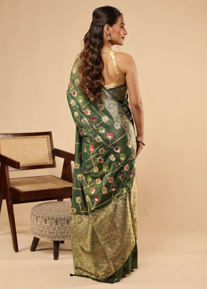Green Dupion Silk Saree With Blouse Piece