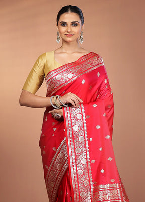 Pink Banarasi Silk Saree With Blouse Piece
