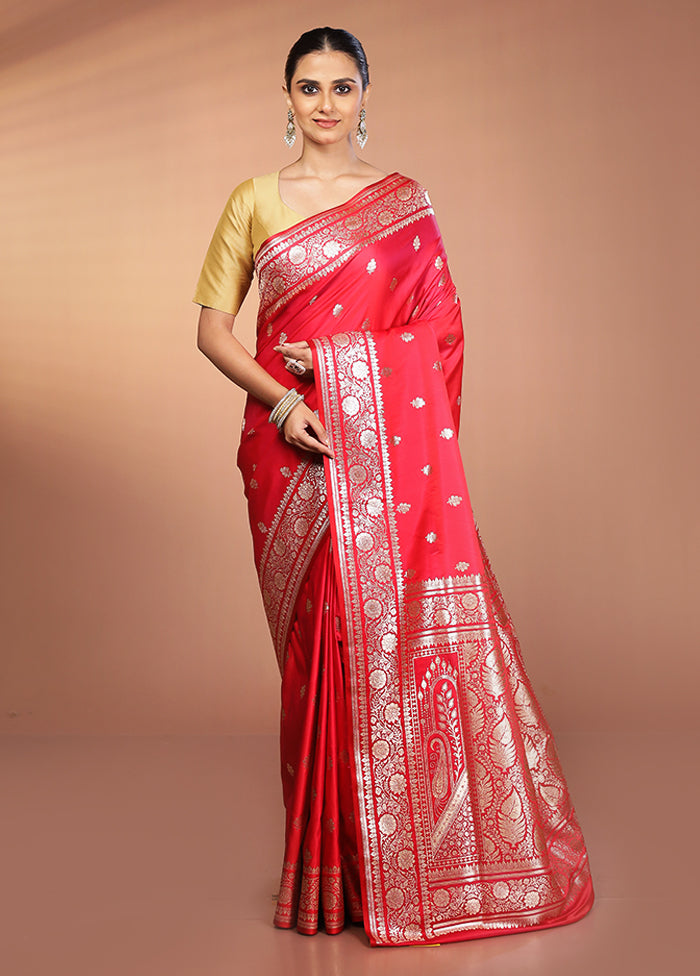 Pink Banarasi Silk Saree With Blouse Piece