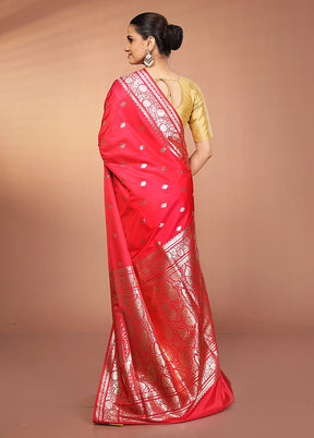 Pink Banarasi Silk Saree With Blouse Piece