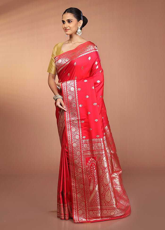 Pink Banarasi Silk Saree With Blouse Piece