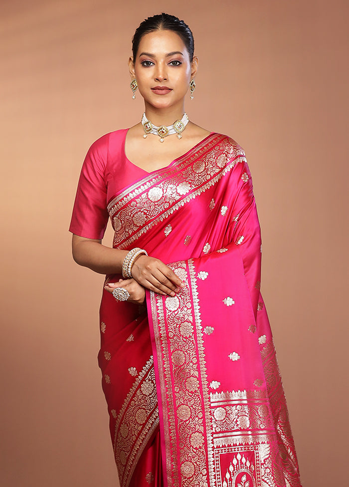 Pink Banarasi Silk Saree With Blouse Piece