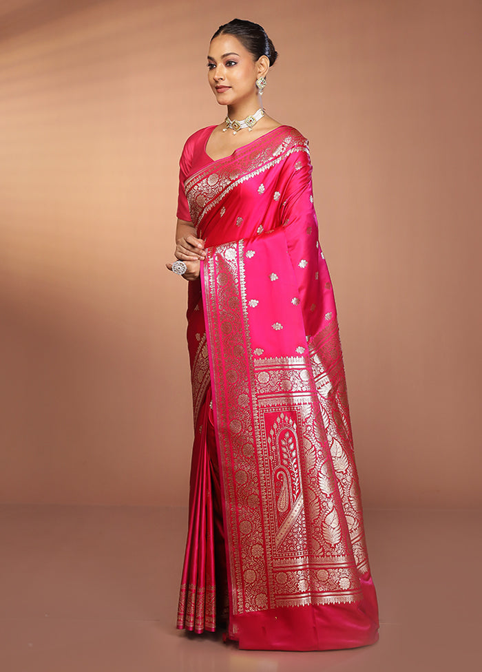 Pink Banarasi Silk Saree With Blouse Piece