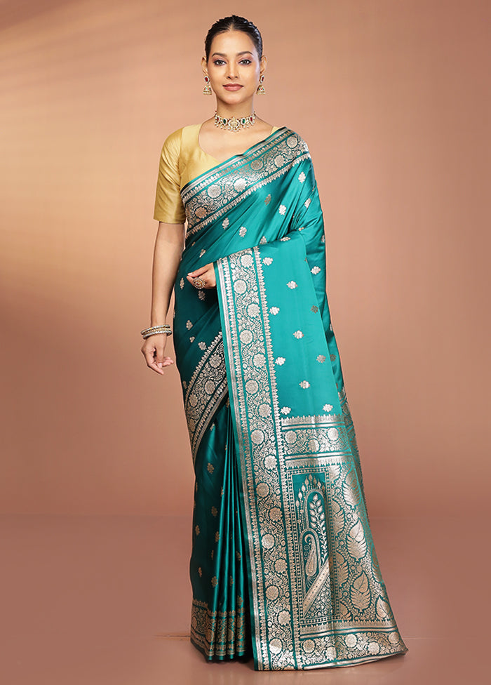 Green Banarasi Silk Saree With Blouse Piece