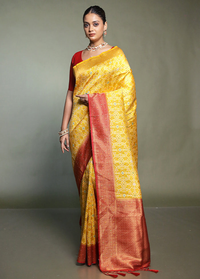 Yellow Dupion Silk Saree With Blouse Piece