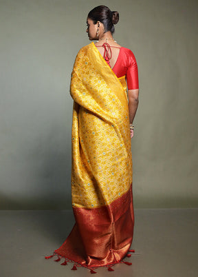 Yellow Dupion Silk Saree With Blouse Piece