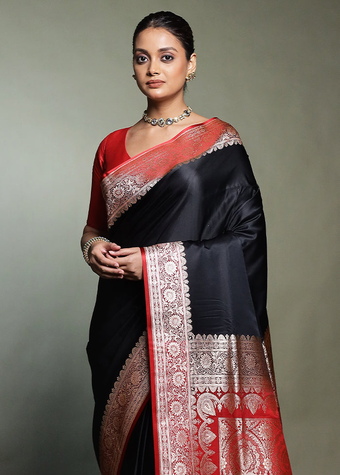 Black Banarasi Silk Saree With Blouse Piece