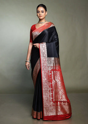 Black Banarasi Silk Saree With Blouse Piece
