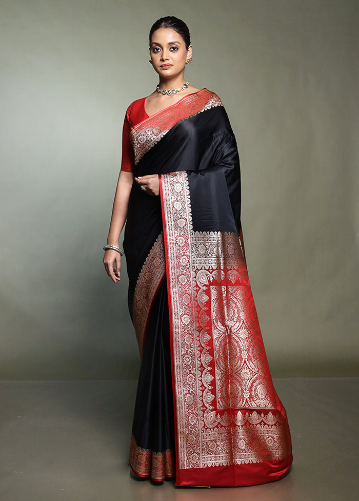 Black Banarasi Silk Saree With Blouse Piece