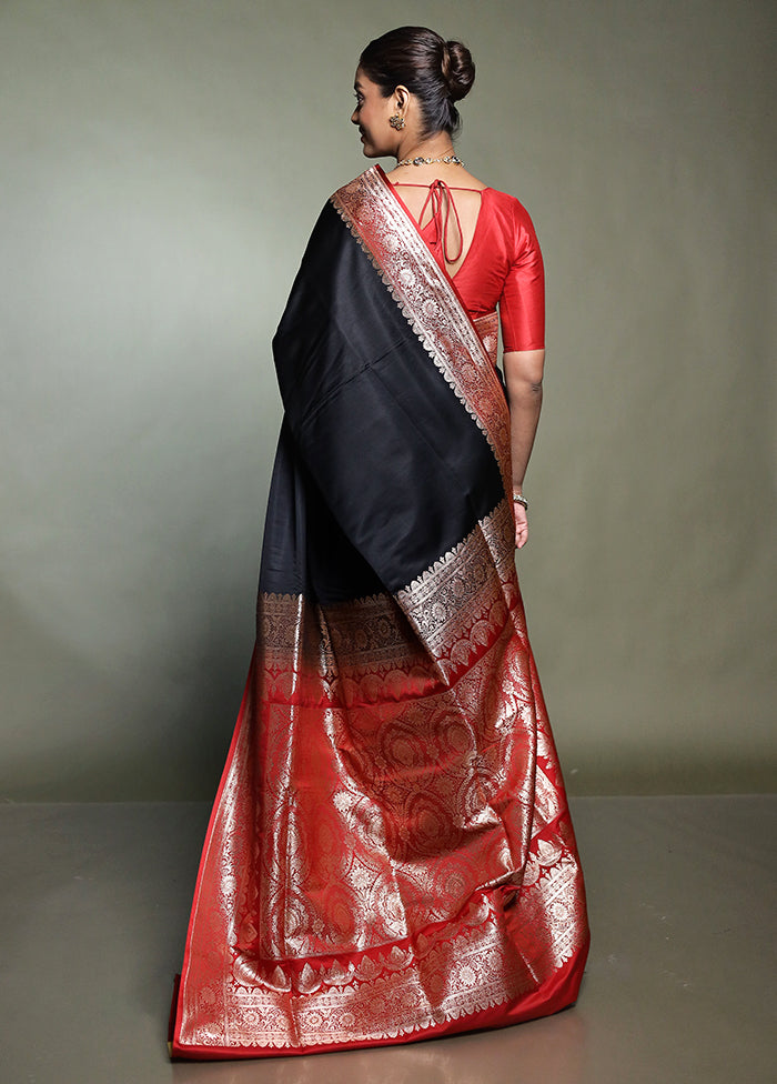 Black Banarasi Silk Saree With Blouse Piece