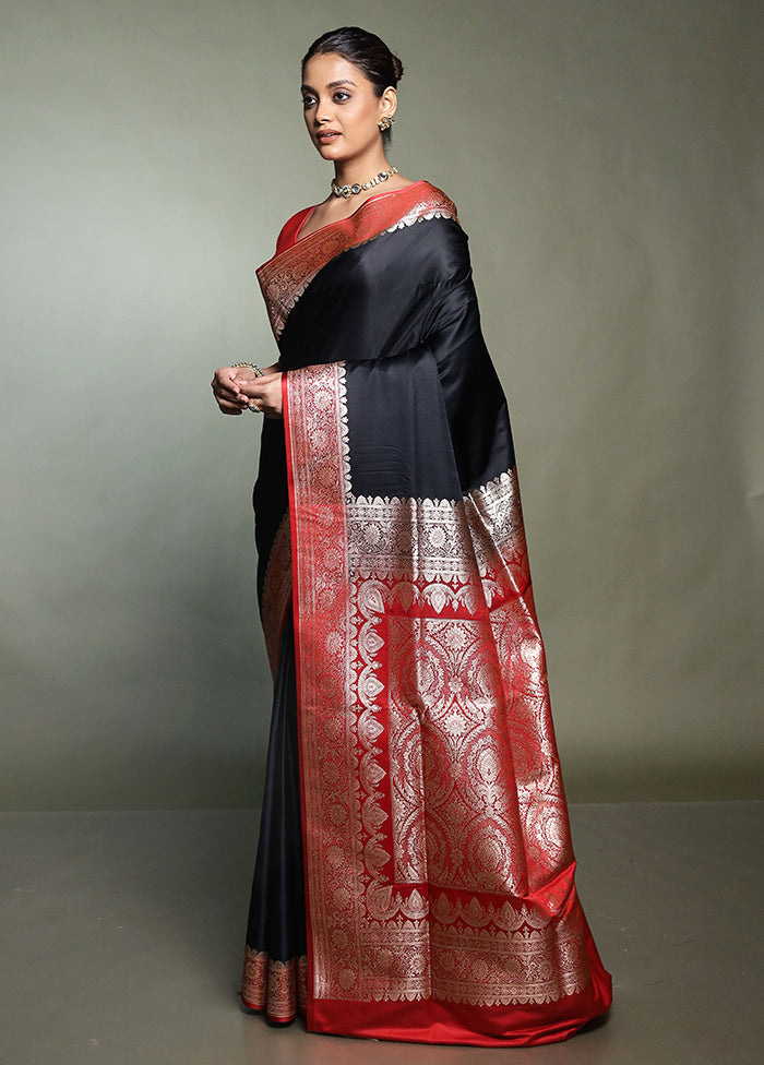 Black Banarasi Silk Saree With Blouse Piece