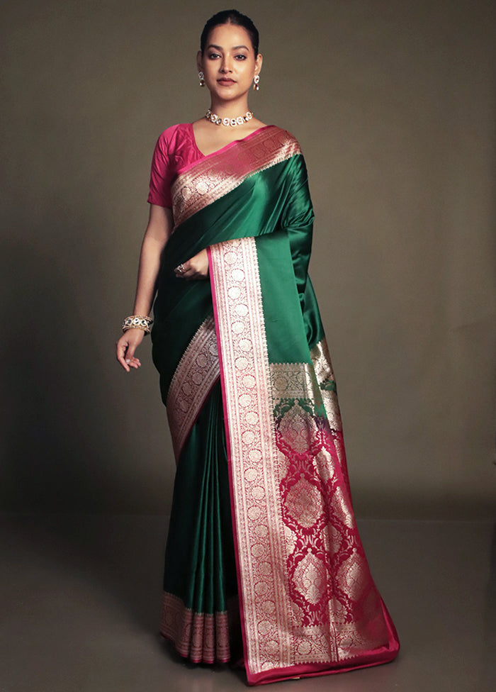 Green Banarasi Silk Saree With Blouse Piece