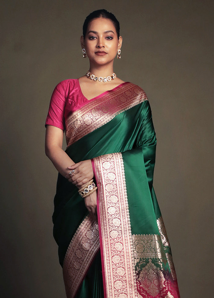 Green Banarasi Silk Saree With Blouse Piece