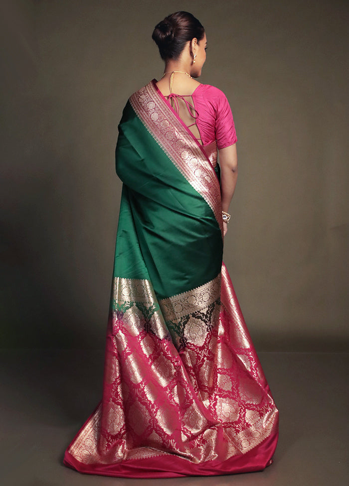 Green Banarasi Silk Saree With Blouse Piece