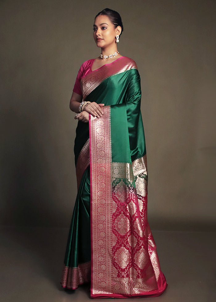 Green Banarasi Silk Saree With Blouse Piece