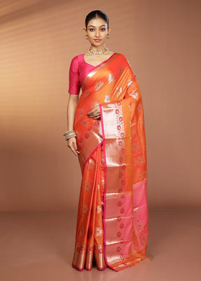 Orange Dupion Silk Saree With Blouse Piece