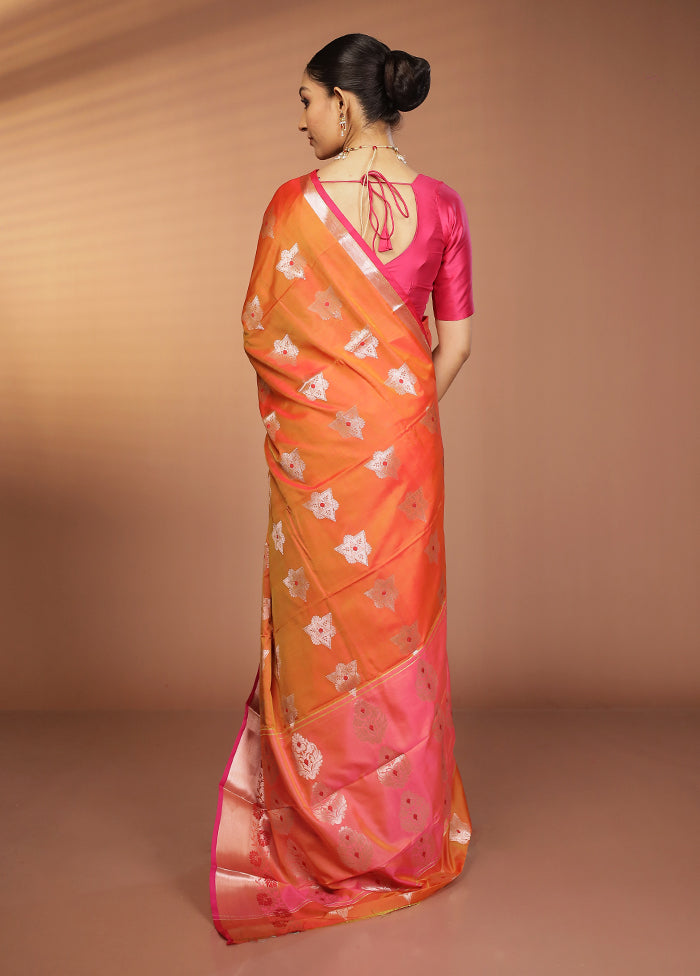 Orange Dupion Silk Saree With Blouse Piece