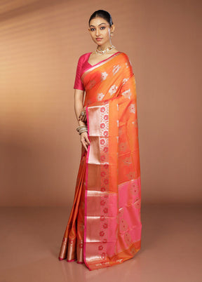 Orange Dupion Silk Saree With Blouse Piece