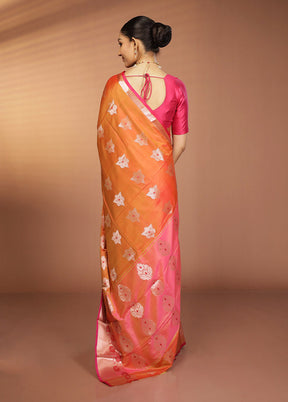 Orange Dupion Silk Saree With Blouse Piece