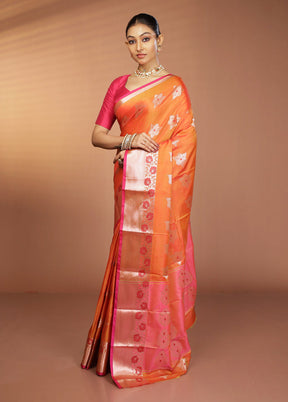 Orange Dupion Silk Saree With Blouse Piece