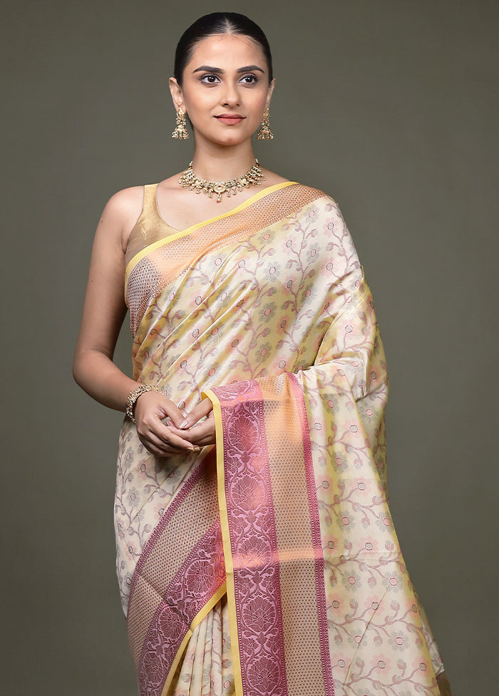 Cream Kora Silk Saree With Blouse Piece