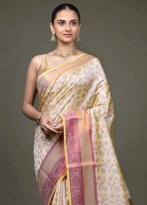 Cream Kora Silk Saree With Blouse Piece