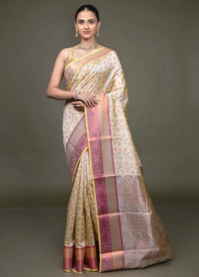 Cream Kora Silk Saree With Blouse Piece