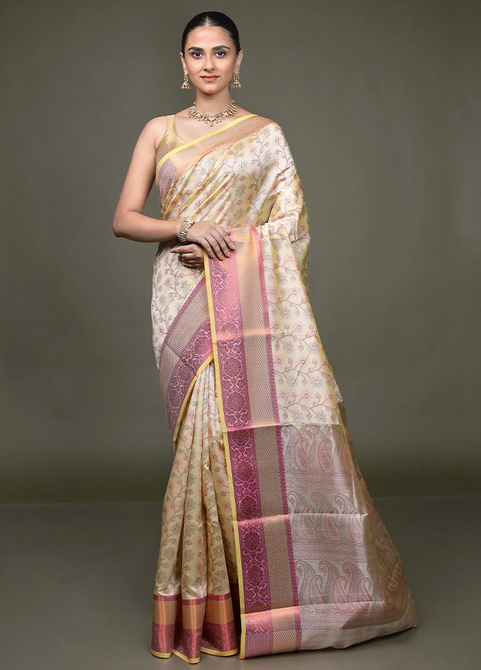 Cream Kora Silk Saree With Blouse Piece