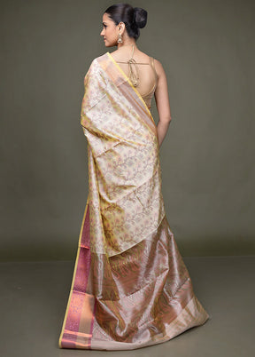 Cream Kora Silk Saree With Blouse Piece