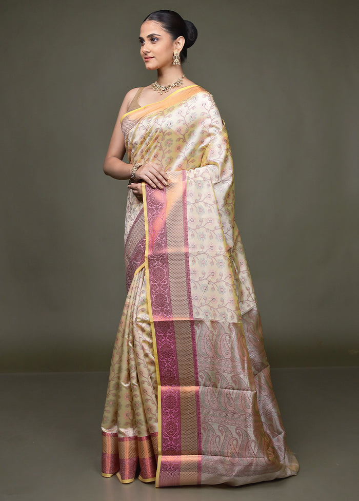 Cream Kora Silk Saree With Blouse Piece