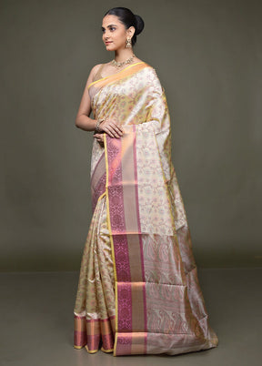 Cream Kora Silk Saree With Blouse Piece