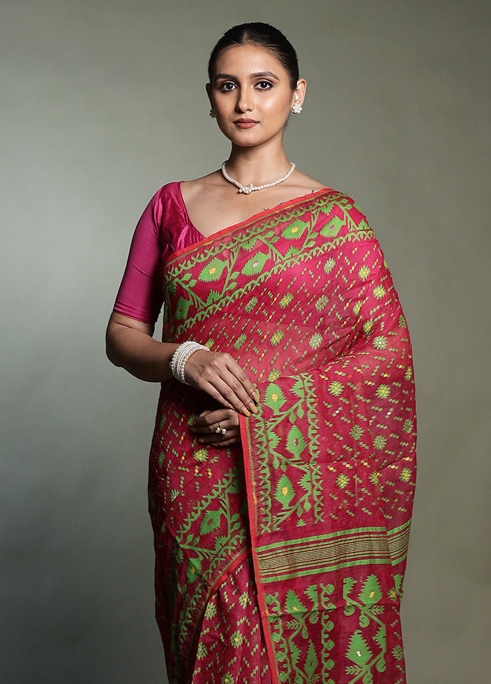 Pink Tant Jamdani Saree Without Blouse Piece