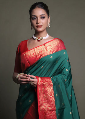 Green Kanjivaram Silk Saree With Blouse Piece
