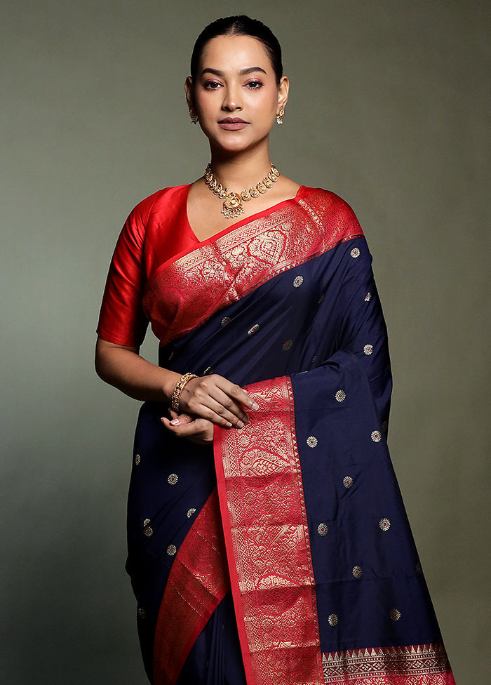 Blue Kanjivaram Silk Saree With Blouse Piece