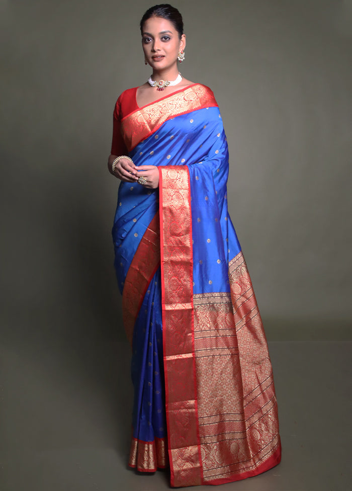 Blue Kanjivaram Silk Saree With Blouse Piece
