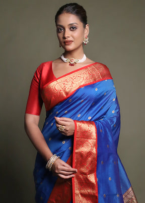 Blue Kanjivaram Silk Saree With Blouse Piece
