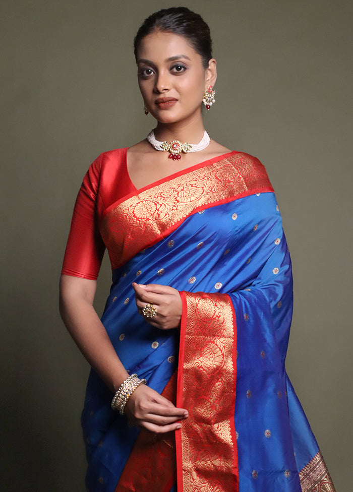 Blue Kanjivaram Silk Saree With Blouse Piece