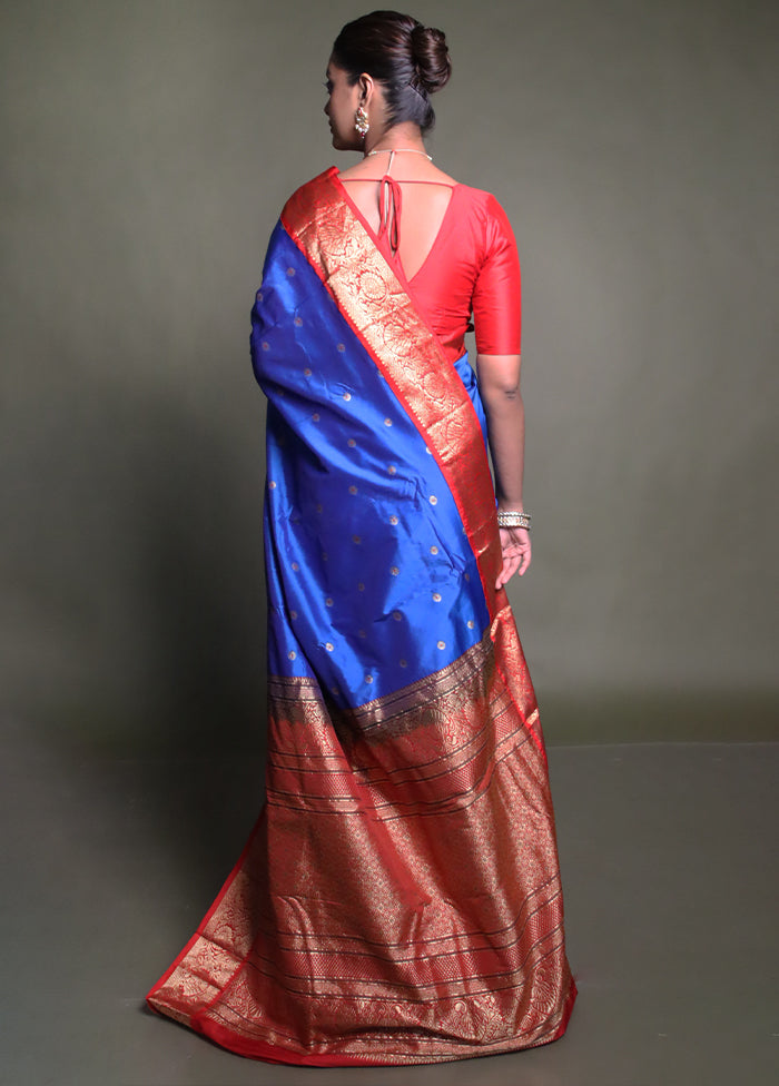 Blue Kanjivaram Silk Saree With Blouse Piece