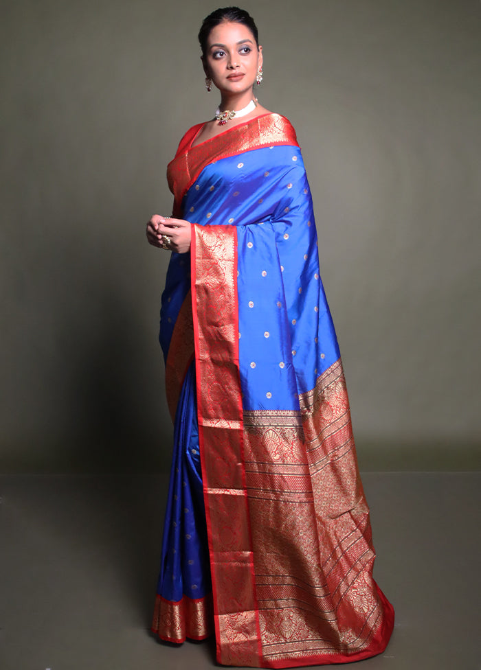 Blue Kanjivaram Silk Saree With Blouse Piece