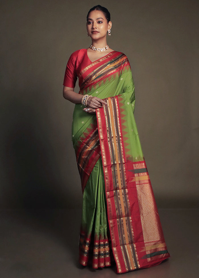 Green Kanjivaram Silk Saree With Blouse Piece