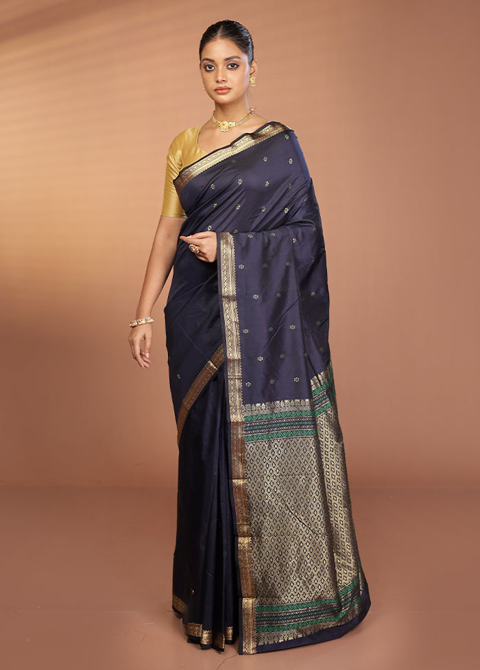 Blue Kanjivaram Silk Saree With Blouse Piece