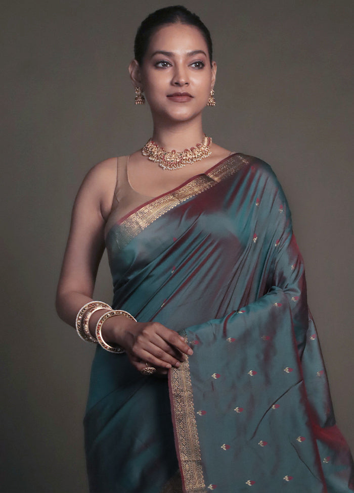 Blue Kanjivaram Silk Saree With Blouse Piece