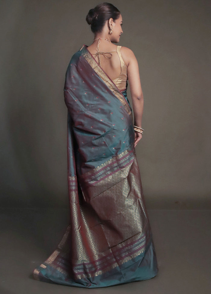 Blue Kanjivaram Silk Saree With Blouse Piece