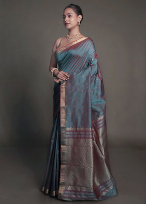 Blue Kanjivaram Silk Saree With Blouse Piece