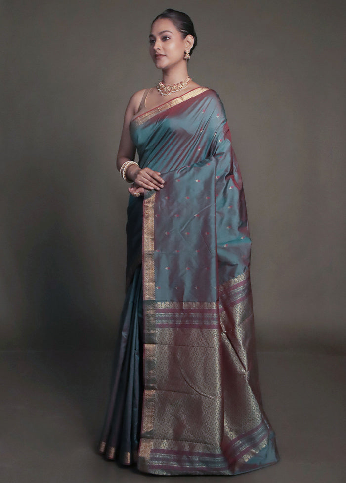 Blue Kanjivaram Silk Saree With Blouse Piece
