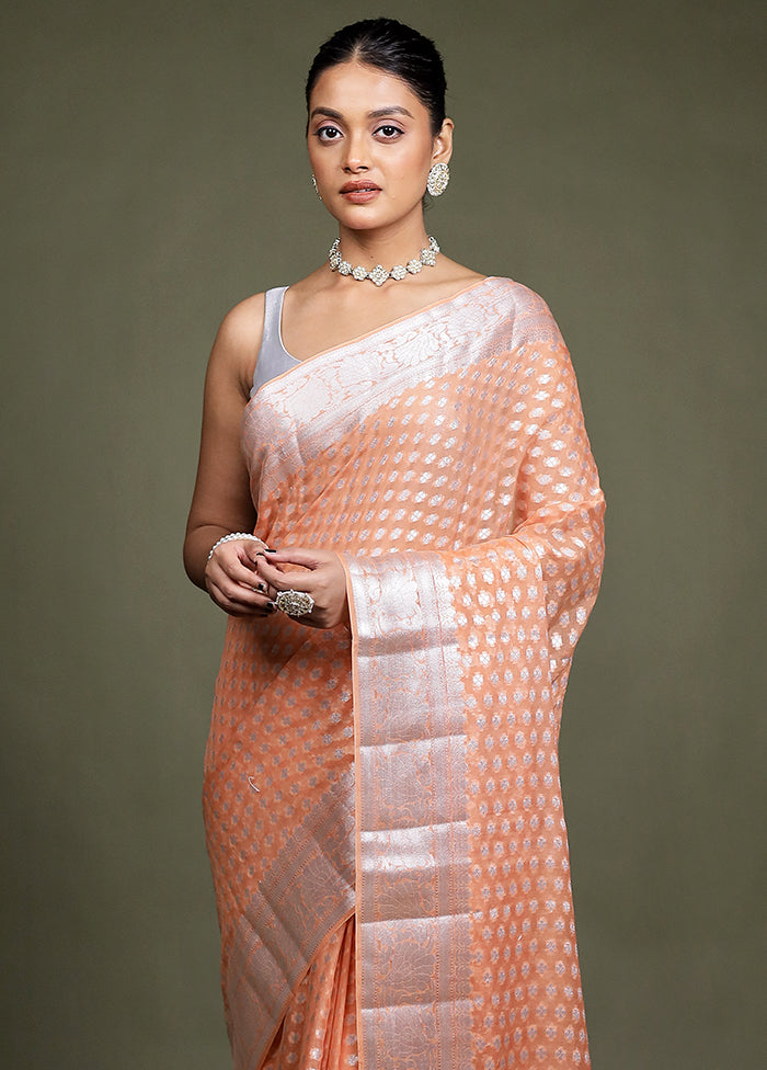 Pink Kora Silk Saree With Blouse Piece