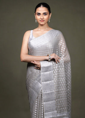 Grey Kora Silk Saree With Blouse Piece