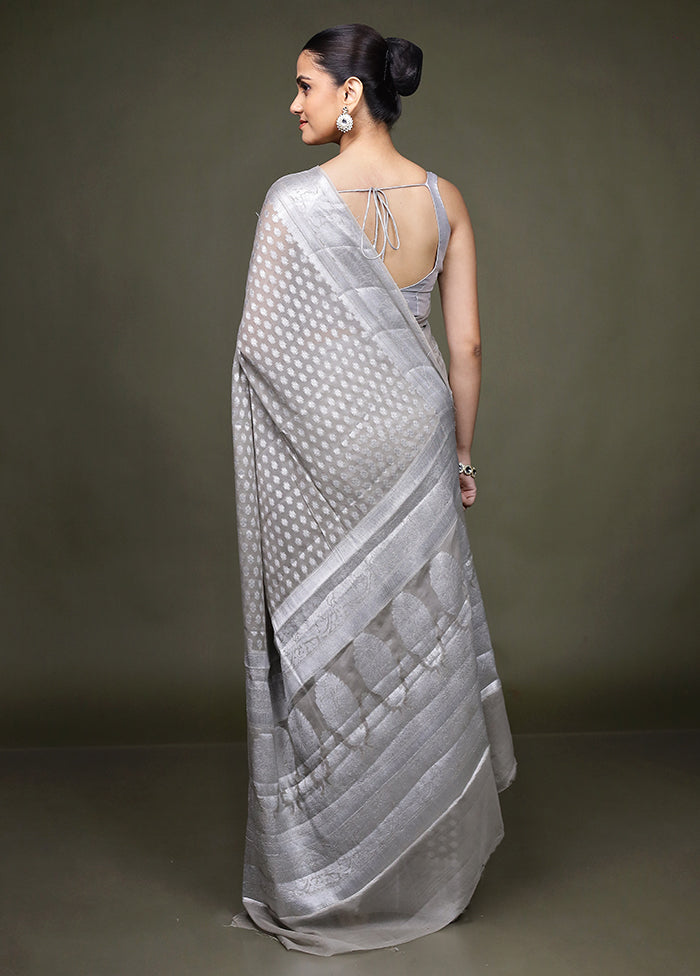 Grey Kora Silk Saree With Blouse Piece