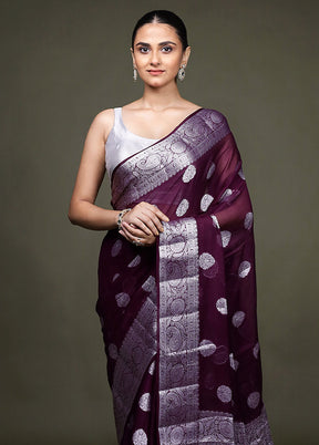 Purple Kora Silk Saree With Blouse Piece
