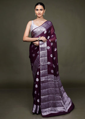 Purple Kora Silk Saree With Blouse Piece